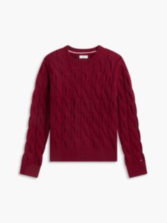 TH Soft Touch Cable Knit Crewneck Sweater — Burgundy 5