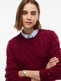 TH Soft Touch Cable Knit Crewneck Sweater — Burgundy 3