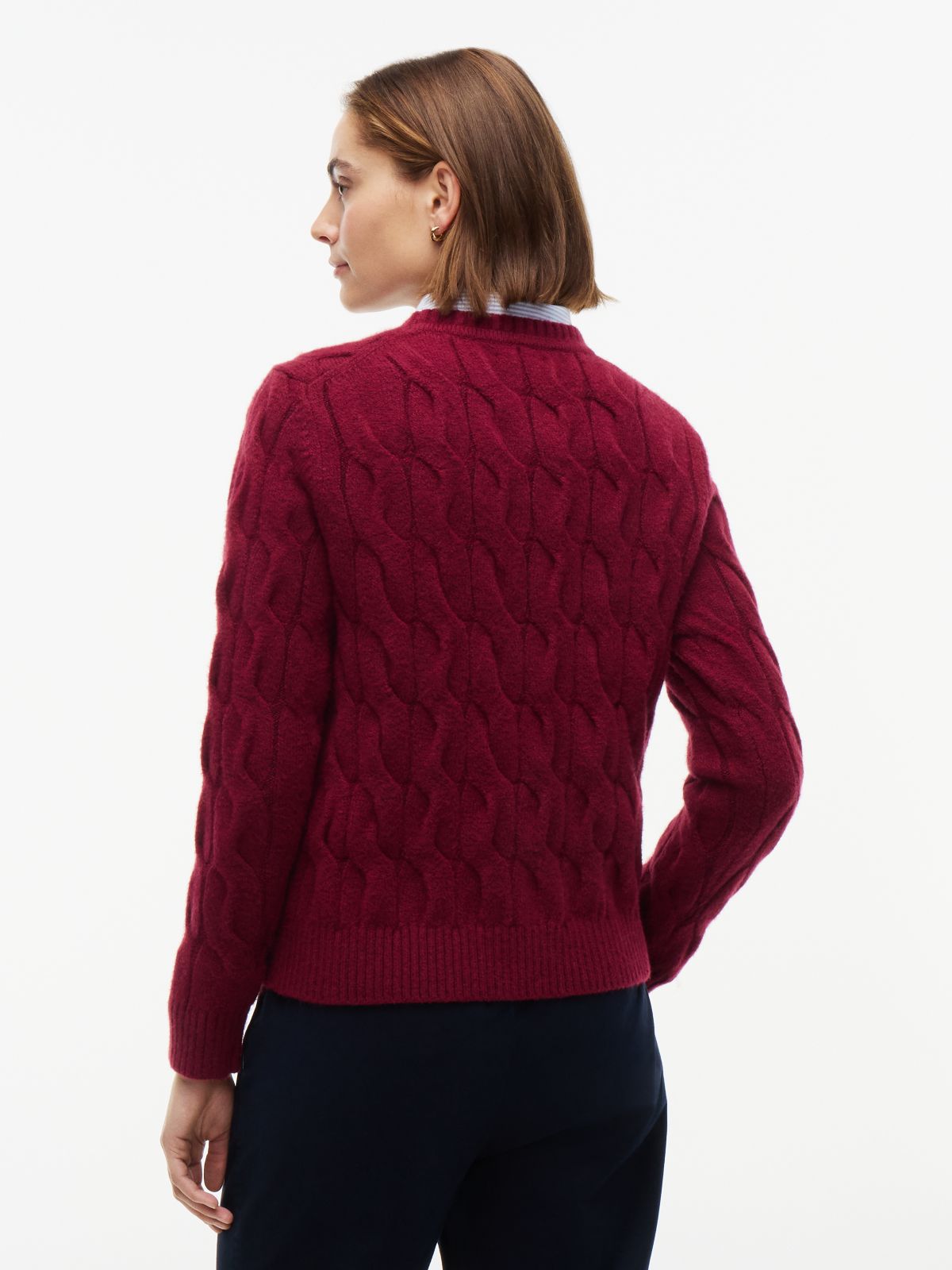 TH Soft Touch Cable Knit Crewneck Sweater — Burgundy