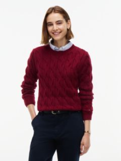 TH Soft Touch Cable Knit Crewneck Sweater — Burgundy 1