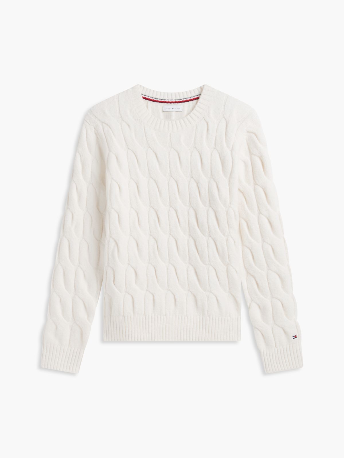 TH Soft Touch Cable Knit Crewneck Sweater — Rich Cream
