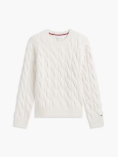 TH Soft Touch Cable Knit Crewneck Sweater — Rich Cream 5