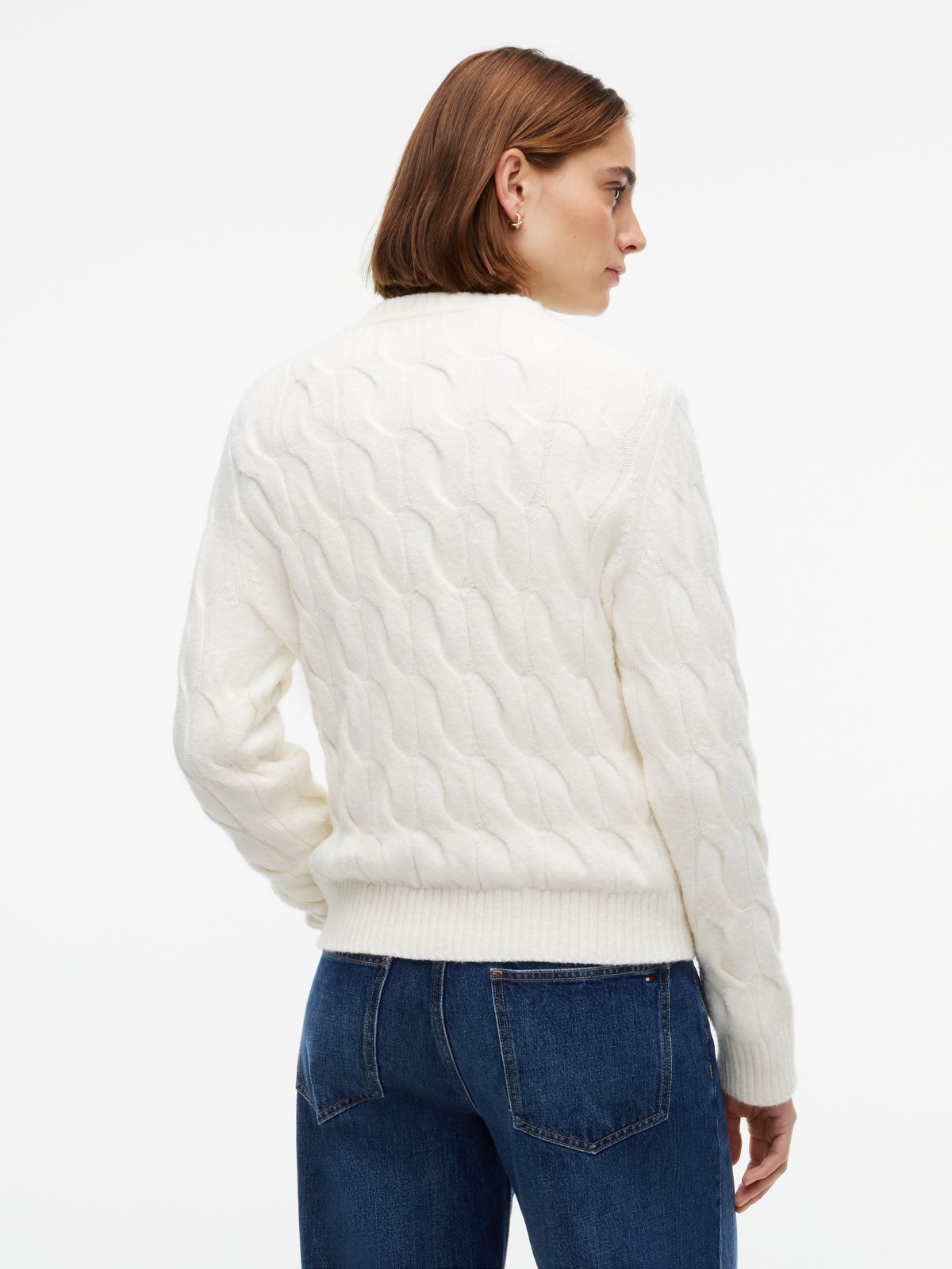 TH Soft Touch Cable Knit Crewneck Sweater — Rich Cream