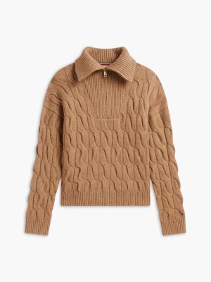 Женский свитер Tommy Hilfiger Cable Knit Quarter-Zip, цвет: Коричневый — фото 5