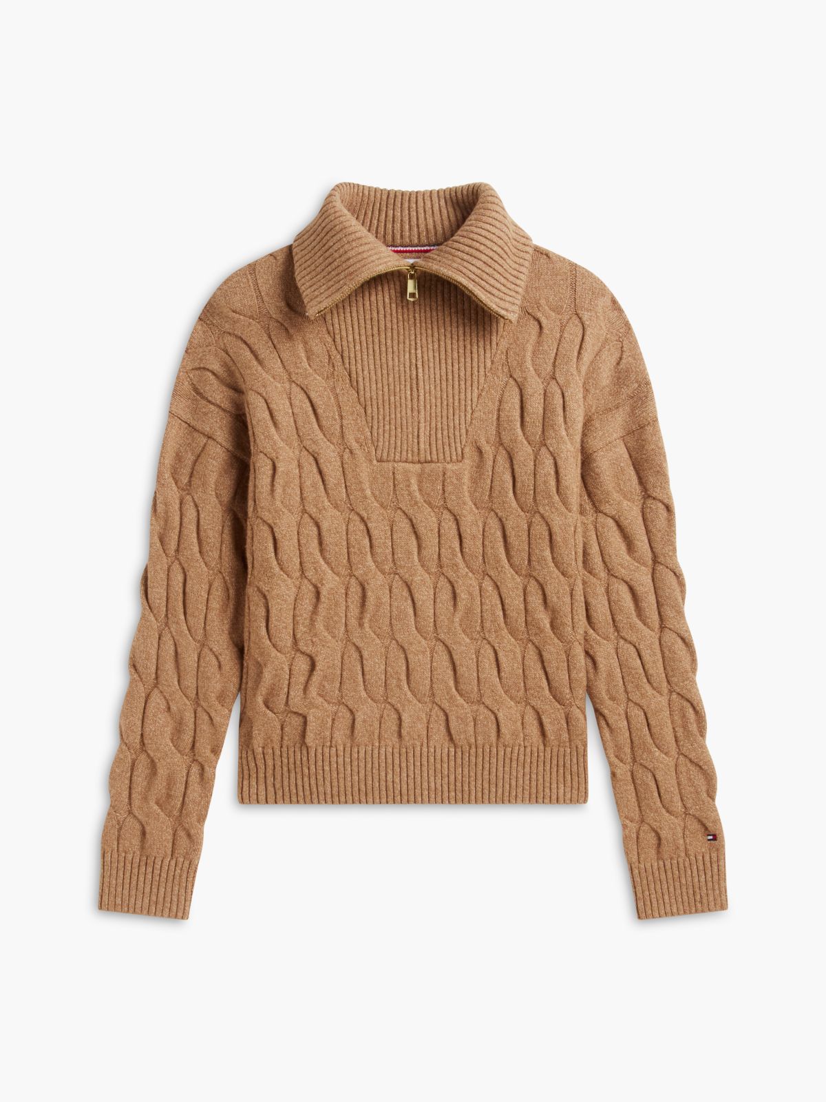 TH Soft Touch Cable Knit Quarter-Zip Sweater — Brown