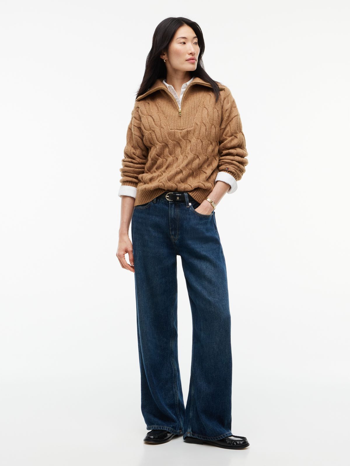 TH Soft Touch Cable Knit Quarter-Zip Sweater — Brown