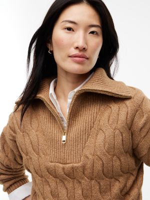 Женский свитер Tommy Hilfiger Cable Knit Quarter-Zip, цвет: Коричневый — фото 3