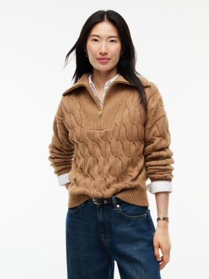 Cable Knit Quarter-Zip Sweater, Brown