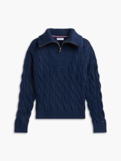 TH Soft Touch Cable Knit Quarter-Zip Sweater — Carbon Navy 5