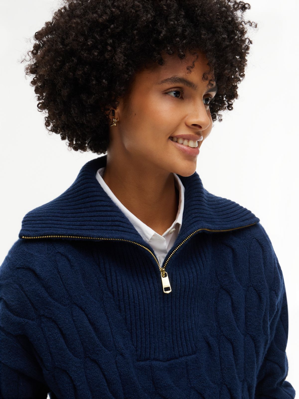 TH Soft Touch Cable Knit Quarter-Zip Sweater — Carbon Navy