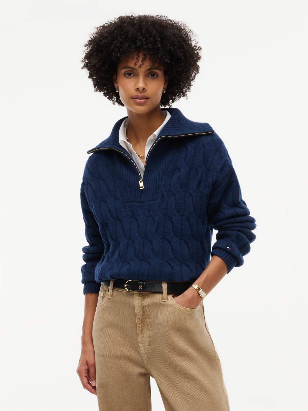 TH Soft Touch Cable Knit Quarter-Zip Sweater — Carbon Navy
