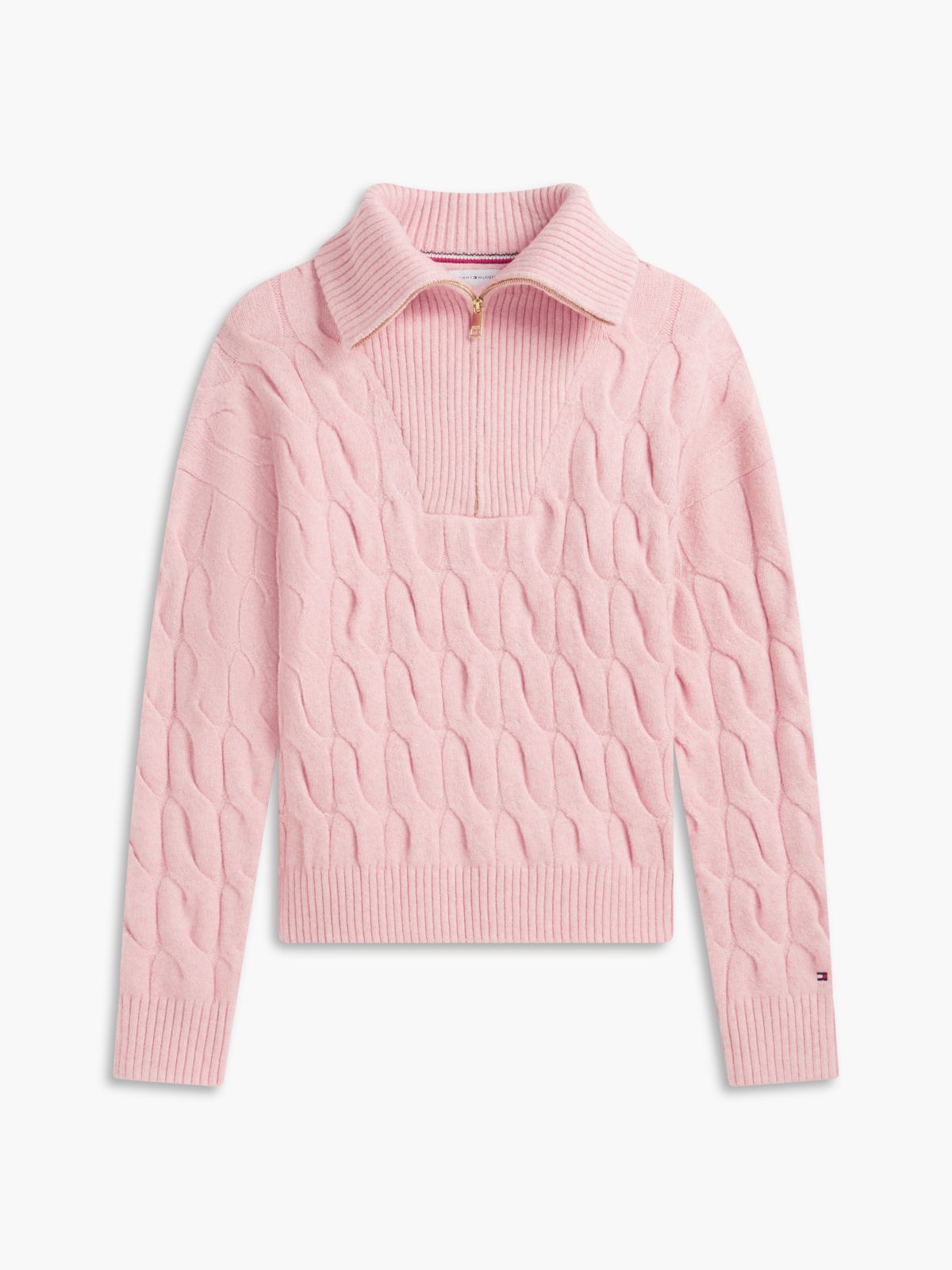TH Soft Touch Cable Knit Quarter-Zip Sweater — Pink
