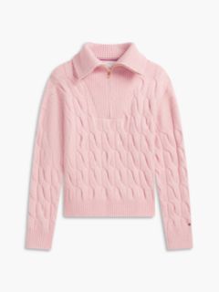 TH Soft Touch Cable Knit Quarter-Zip Sweater — Pink 5