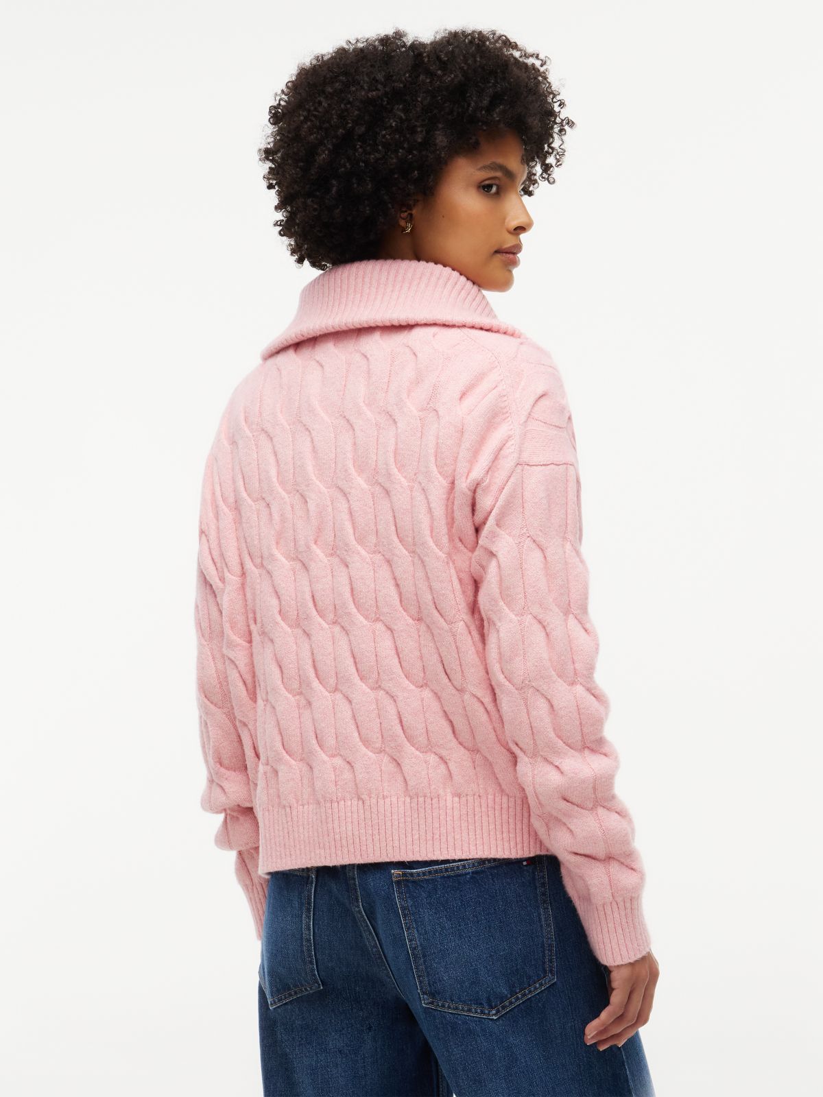 TH Soft Touch Cable Knit Quarter-Zip Sweater — Pink