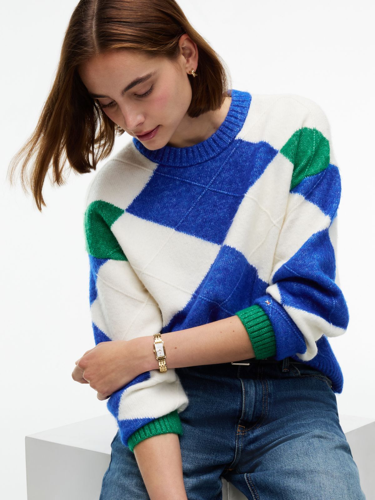 Argyle Crewneck Sweater — Cobalt