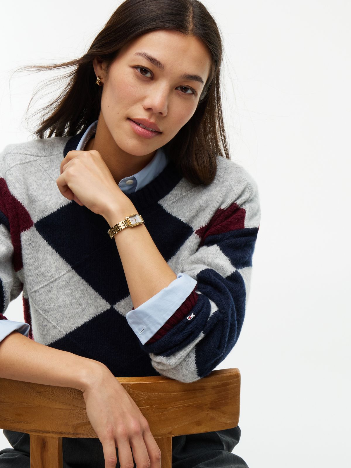 Argyle Crewneck Sweater — Navy Blue