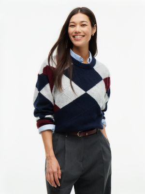 Argyle Crewneck Sweater, Navy Blue