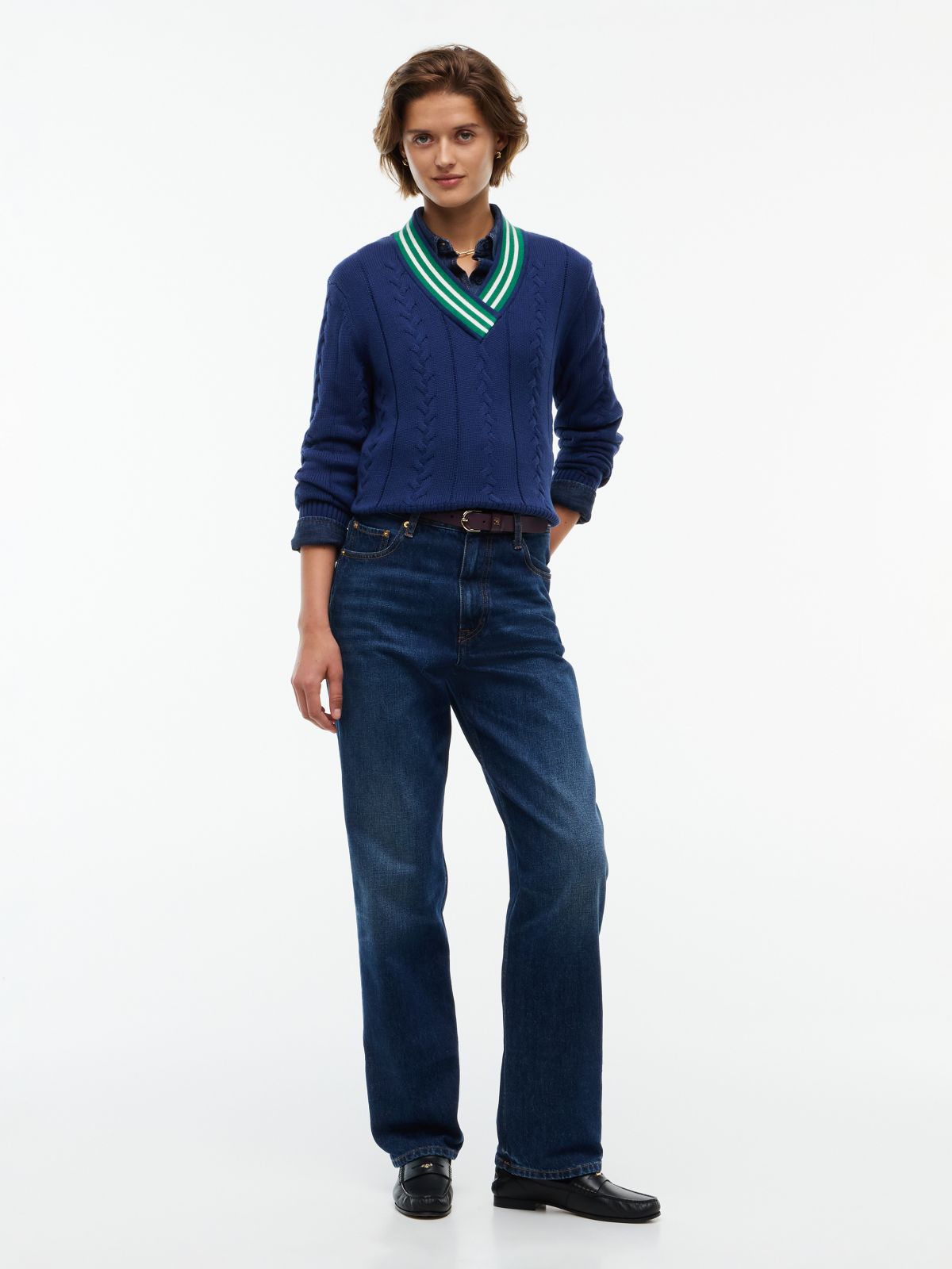 Cable Knit Cricket Sweater — Preppy Navy
