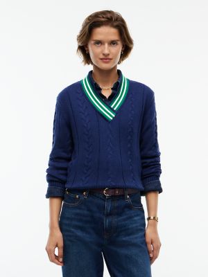Cable Knit Cricket Sweater, Preppy Navy