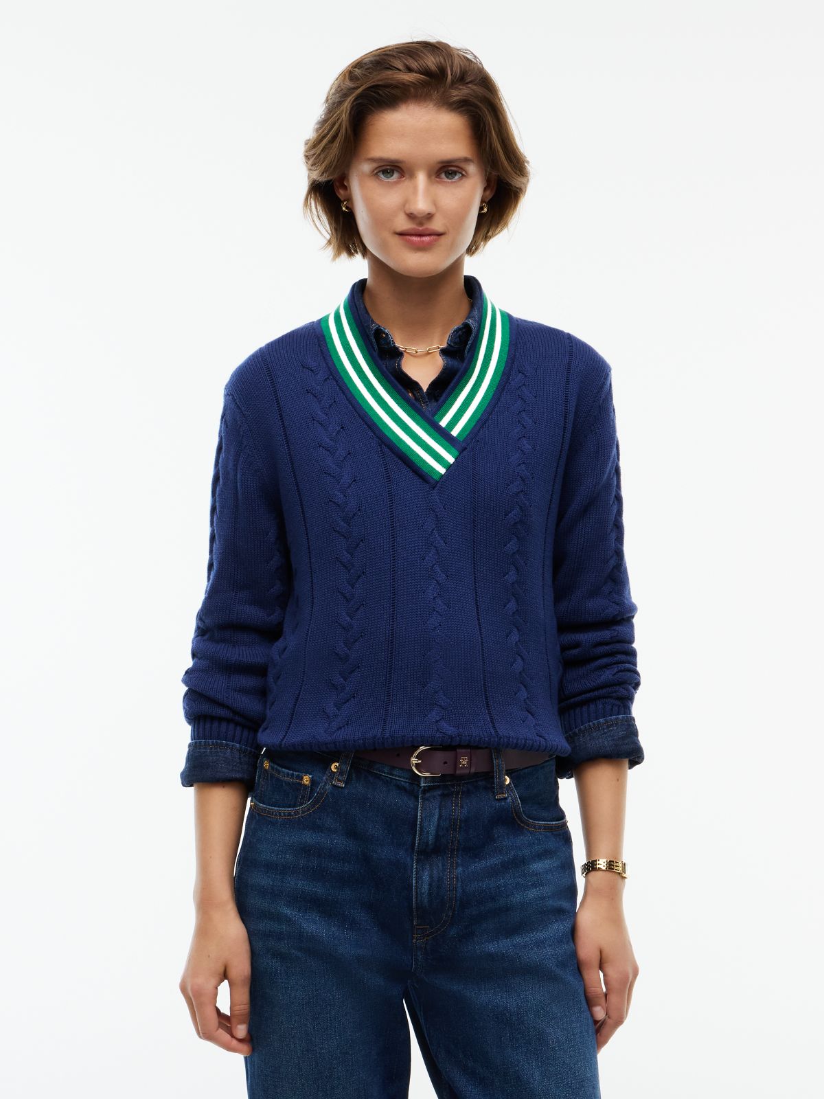 Cable Knit Cricket Sweater — Preppy Navy