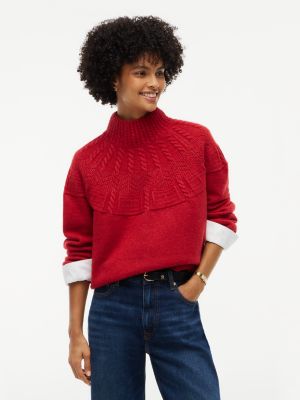 Relaxed Fit Fair Isle Mockneck Sweater, Red