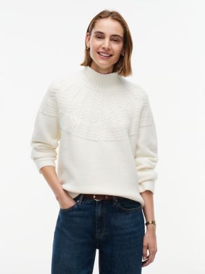 Relaxed Fit Fair Isle Mockneck Sweater, Rich Cream