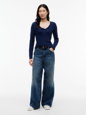Женские свитеры Tommy Hilfiger Gold-Button Rib-Knit Henley, цвет: Карбоновый тёмно-синий — фото 2