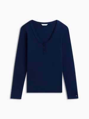 Женские свитеры Tommy Hilfiger Gold-Button Rib-Knit Henley, цвет: Карбоновый тёмно-синий — фото 5