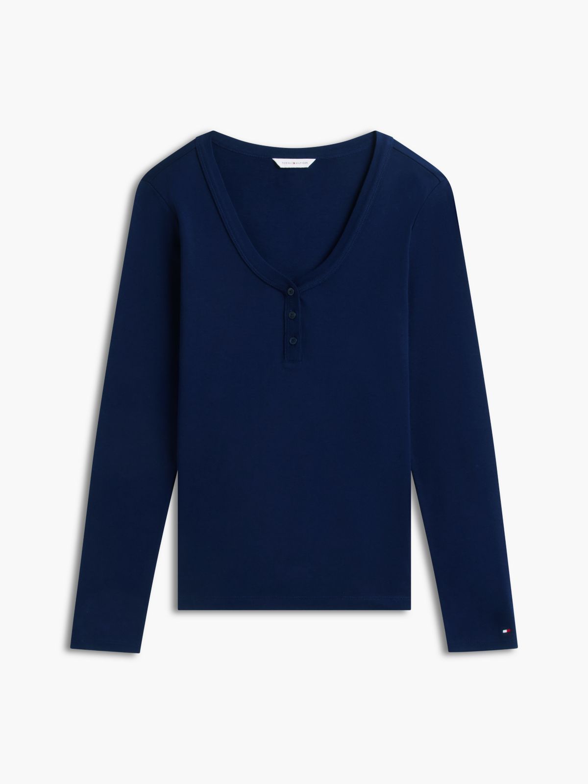 Gold-Button Rib-Knit Henley — Carbon Navy