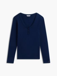 Gold-Button Rib-Knit Henley — Carbon Navy 5