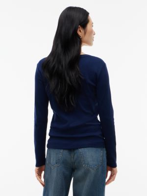 Женские свитеры Tommy Hilfiger Gold-Button Rib-Knit Henley, цвет: Карбоновый тёмно-синий — фото 4