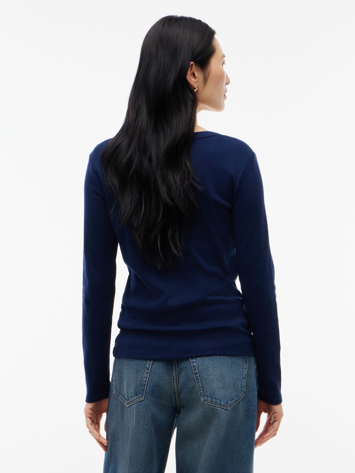 Gold-Button Rib-Knit Henley — Carbon Navy