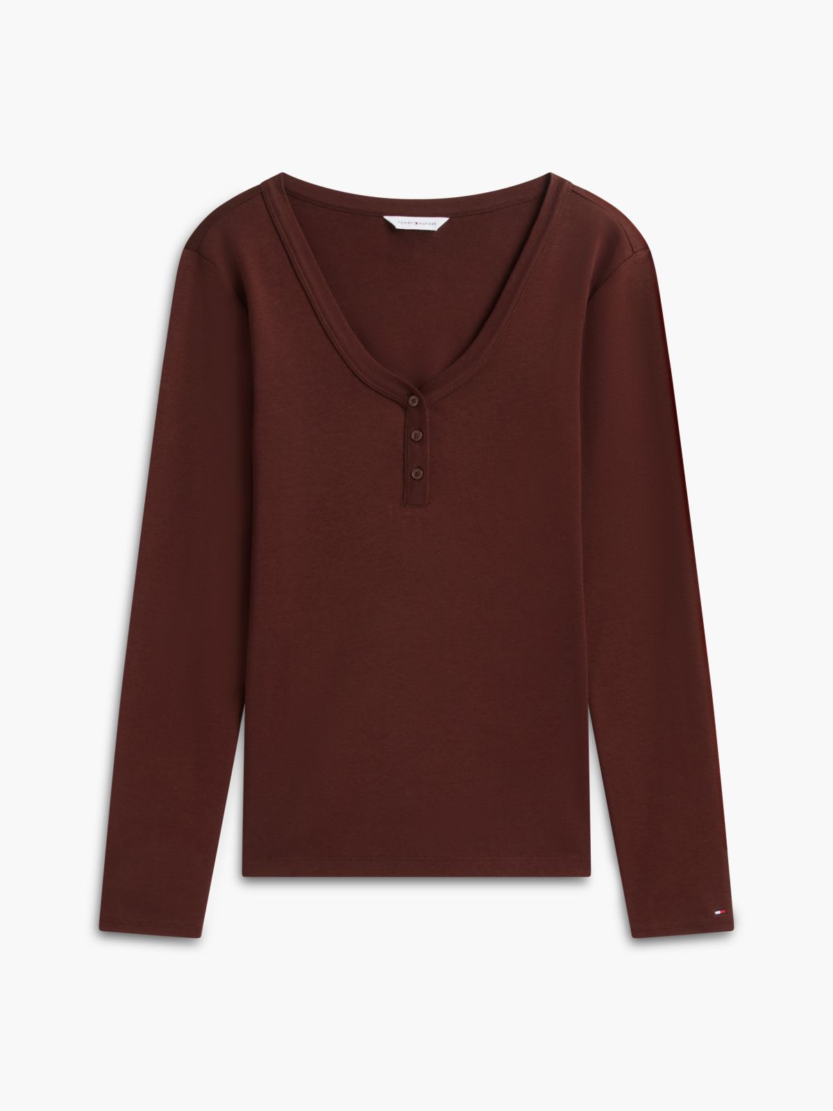Gold-Button Rib-Knit Henley — Pure Brown