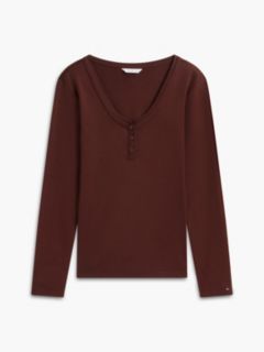 Gold-Button Rib-Knit Henley — Pure Brown 5
