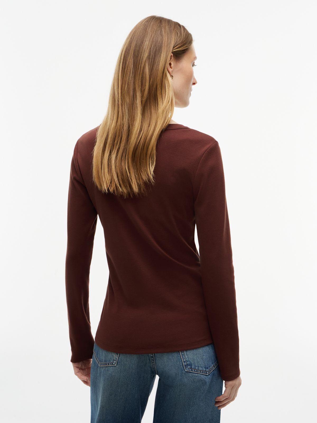 Gold-Button Rib-Knit Henley — Pure Brown