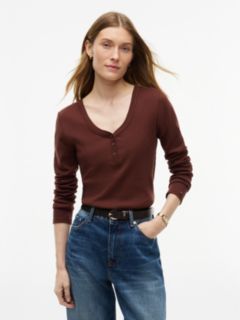 Gold-Button Rib-Knit Henley — Pure Brown 1