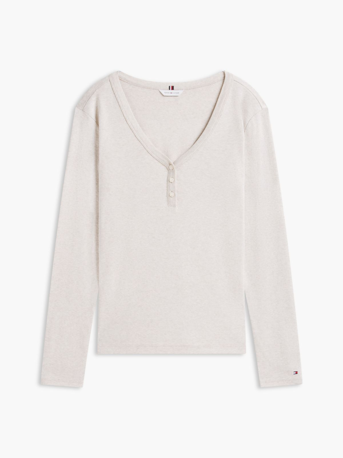 Gold-Button Rib-Knit Henley — Dark Beige