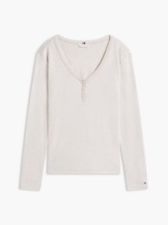 Gold-Button Rib-Knit Henley — Dark Beige 5