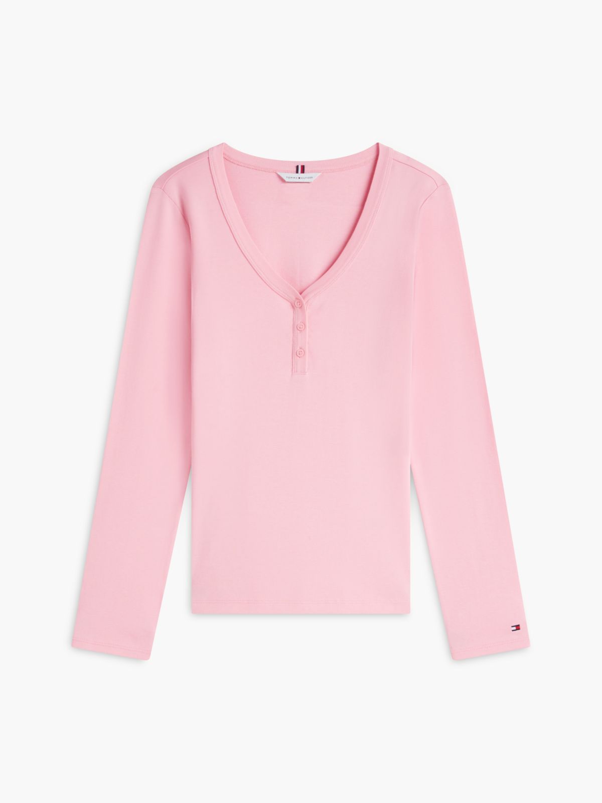 Gold-Button Rib-Knit Henley — Iced Rose
