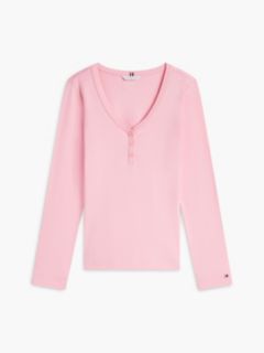 Gold-Button Rib-Knit Henley — Iced Rose 5