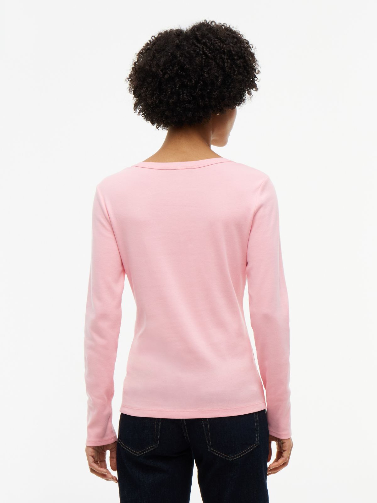 Gold-Button Rib-Knit Henley — Iced Rose