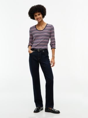 Женская футболка Tommy Hilfiger Rib-Knit Scoop Neck, цвет: Розовый разноцветный — фото 2
