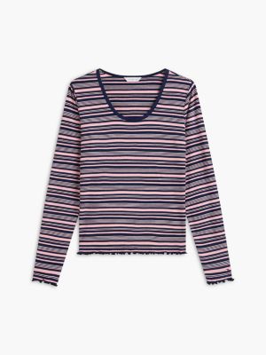 Женская футболка Tommy Hilfiger Rib-Knit Scoop Neck, цвет: Розовый разноцветный — фото 5