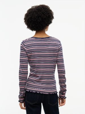 Женская футболка Tommy Hilfiger Rib-Knit Scoop Neck, цвет: Розовый разноцветный — фото 4