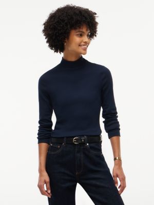 Slim Fit Mockneck T-Shirt, Navy Blue