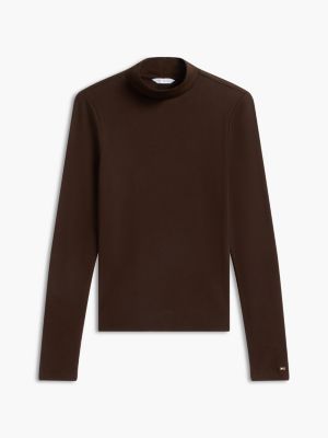 Женская футболка Tommy Hilfiger Slim Fit Mockneck, цвет: Тёмный кофейный — фото 5
