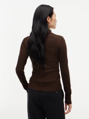 Женская футболка Tommy Hilfiger Slim Fit Mockneck, цвет: Тёмный кофейный — фото 4