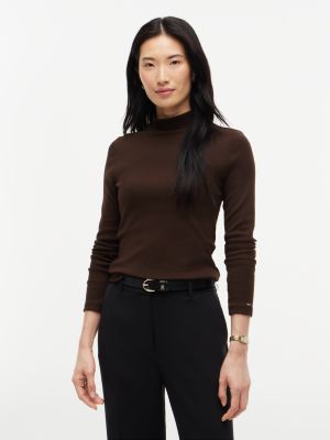 Slim Fit Mockneck T-Shirt, Dark Coffee
