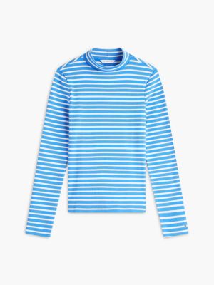 Женская футболка Tommy Hilfiger Slim Fit Striped Mockneck, цвет: Синий — фото 5