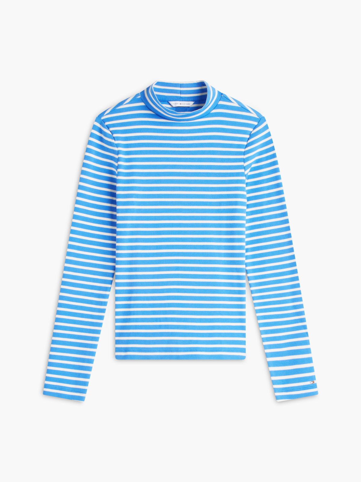 Slim Fit Striped Mockneck T-Shirt — Blue